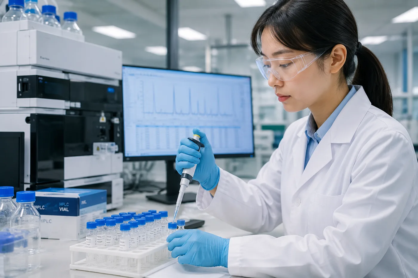 Scientist pipetting samples in the laboratory