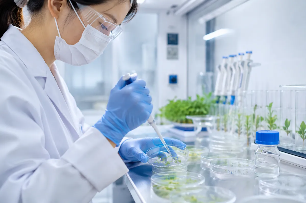 Plant seedlings growing in laboratory culture vessels